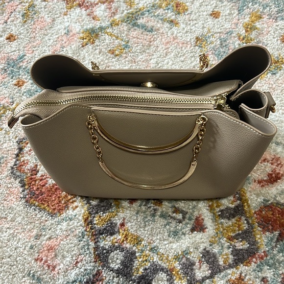 Taupe Leather Purse with Zipper and Two Button Side Pockets - Picture 3 of 5